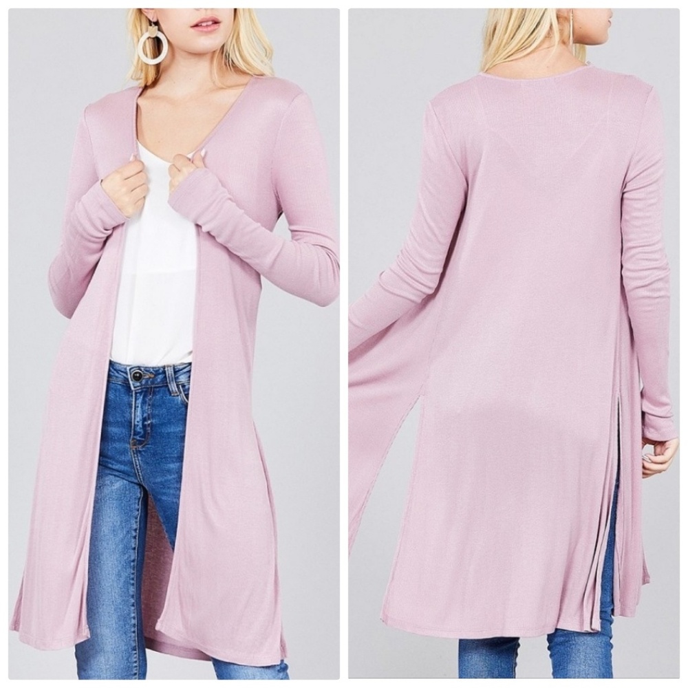 PLUS Light Pink Long Slit Sides Ribbed Cardigan